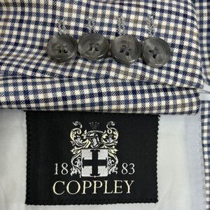 Coppley Sport Coat Mens 44R Gray Brown Blue Check Super 130s Wool Made in Canada